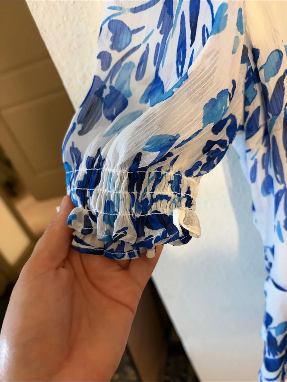 Banana Republic White Blouse with Blue Floral Print